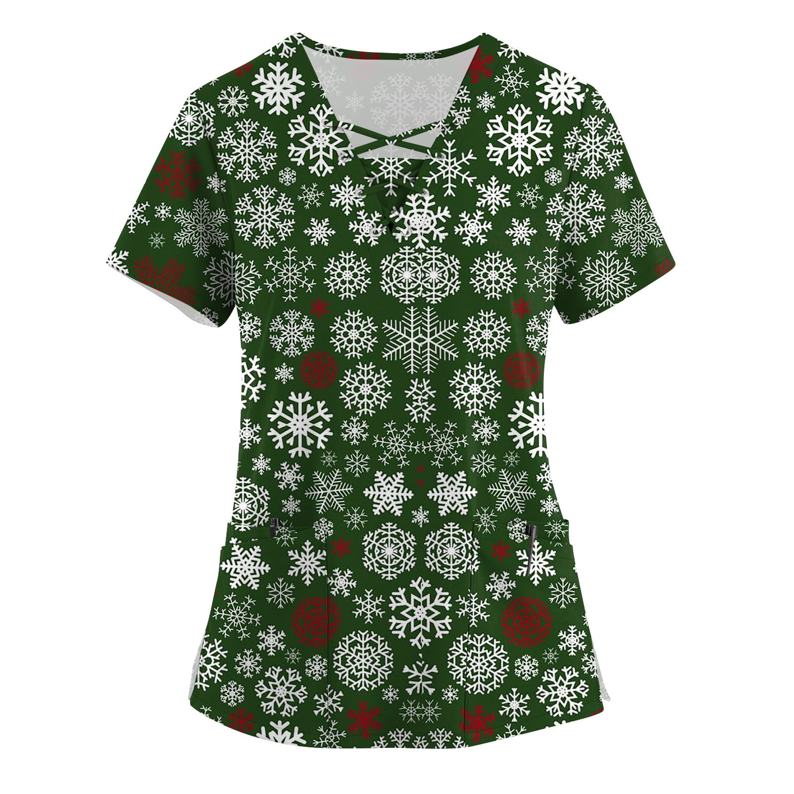 Kddylitq Christmas Printed Scrub Jackets for Women Fashion Short Sleeve