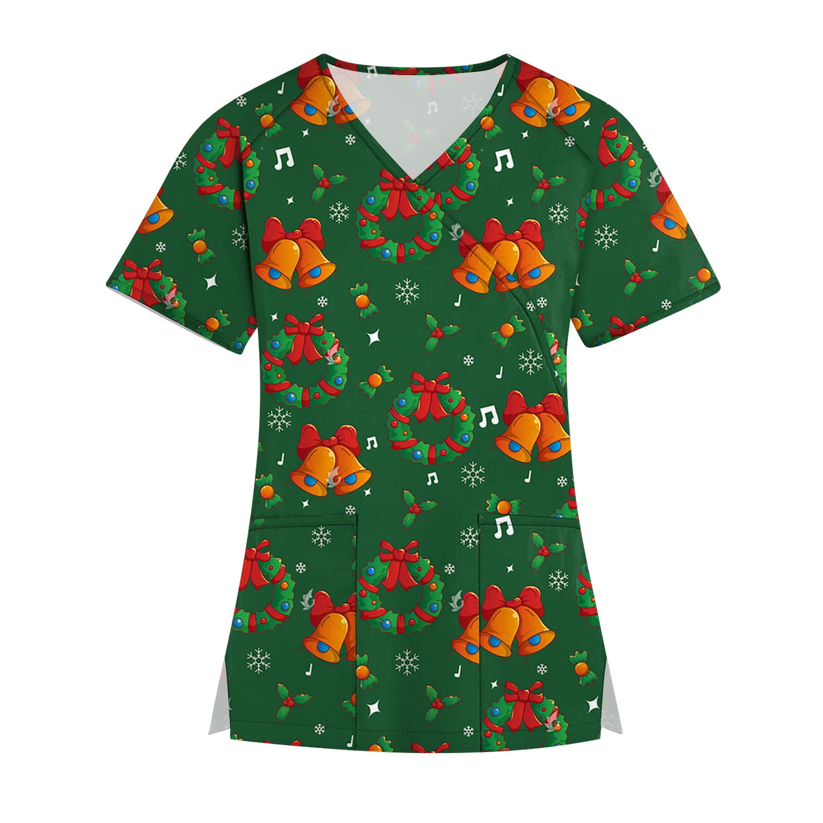 Kddylitq Christmas Scrub Tops Women Fall with Pocket Snowflake Short
