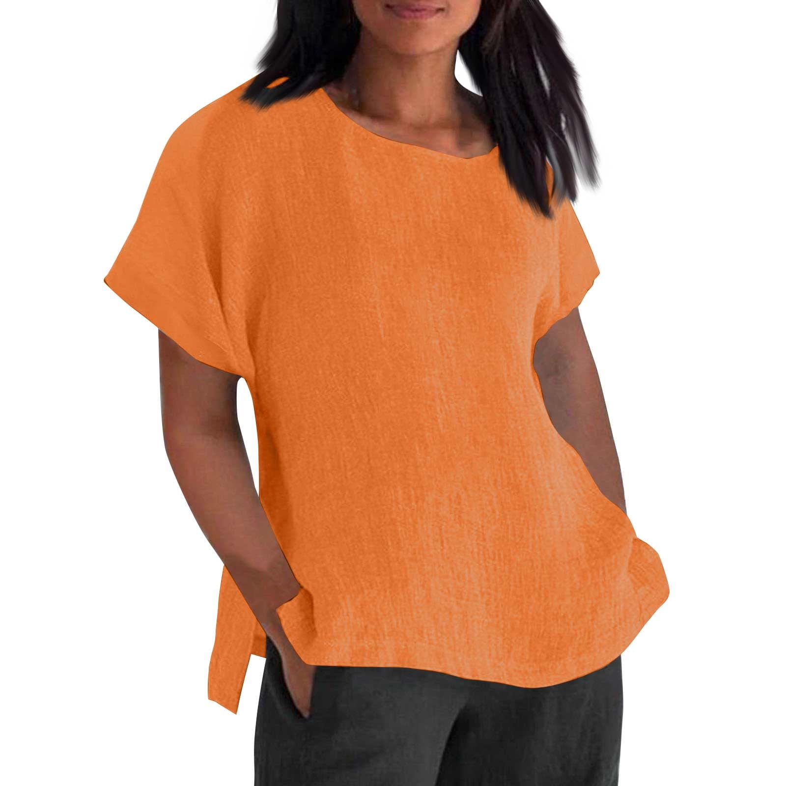 Kddylitq Cotton Linen Shirts for Women Short Sleeve Loose Fit Shirts ...