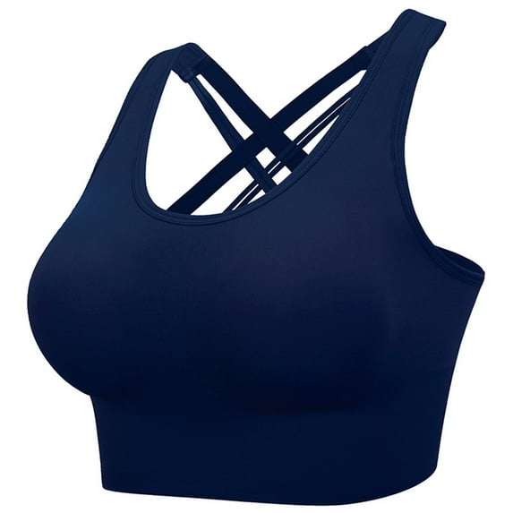 Kddylitq High Impact Sports Bra for Women - Criss-Cross Back Molded Cups Hook and Eye Closure - High Support Running Bra Dark Blue M