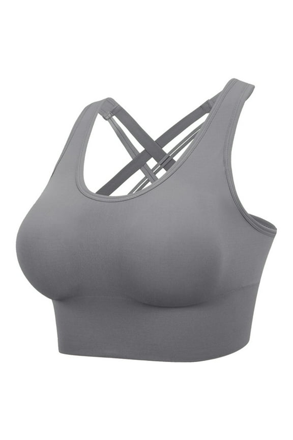 Kddylitq High Impact Sports Bra for Women - Criss-Cross Back Molded Cups Hook and Eye Closure - High Support Running Bra Gray M