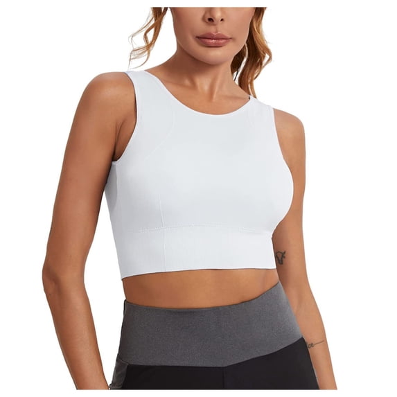 Kddylitq High Neck Sports Bra for Women Longline Full Coverage Sports Bras Medium Impact Padded Workout Crop Tops for Yoga Gym White M
