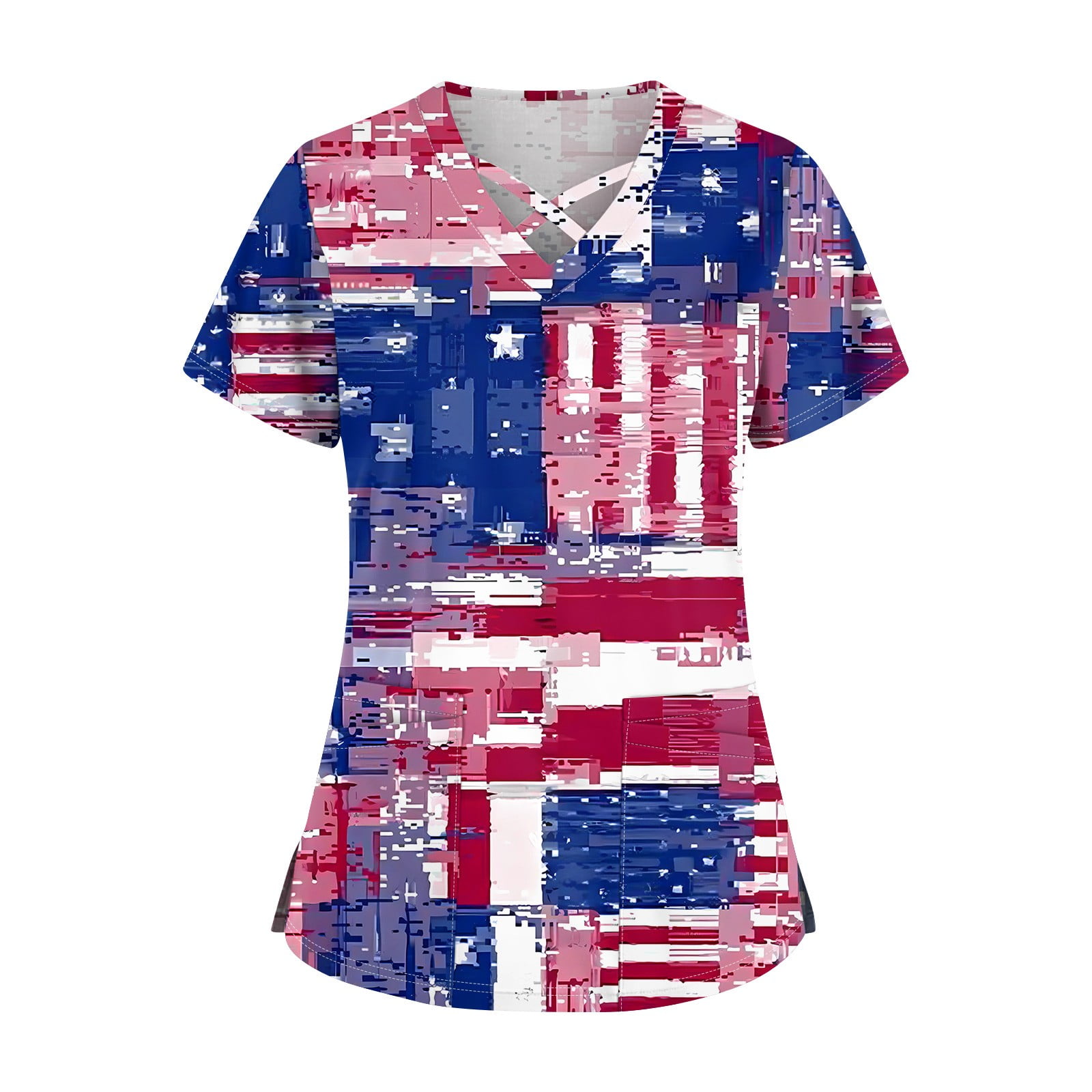 Kddylitq Independence Day Loose Fit Scrub Tops for Women Medical Scrubs