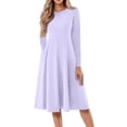 thumbnail image 1 of Kddylitq Long Sleeve Midi Dresses for Women 2024 Fashion Solid Color Pleated Dress Casual Plus Size Crewneck Dress with Pockets Light Purple 3XL, 1 of 5