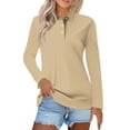 thumbnail image 1 of Kddylitq Long Sleeve Polo Shirts For Women Collared Wicking Summer Shirts Lightweight Loose Vintage Tops Khaki XL, 1 of 5