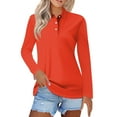 thumbnail image 1 of Kddylitq Long Sleeve Polo Shirts For Women Collared Wicking Summer Shirts Lightweight Loose Vintage Tops Vermilion XL, 1 of 5