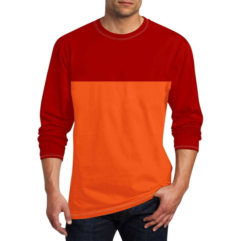Kddylitq Long Sleeve Shirts for Men Soft Comfy Casual Tee Crew Neck Mens Color Block Muscle Fall Breathable Tshirt Red M Walmart