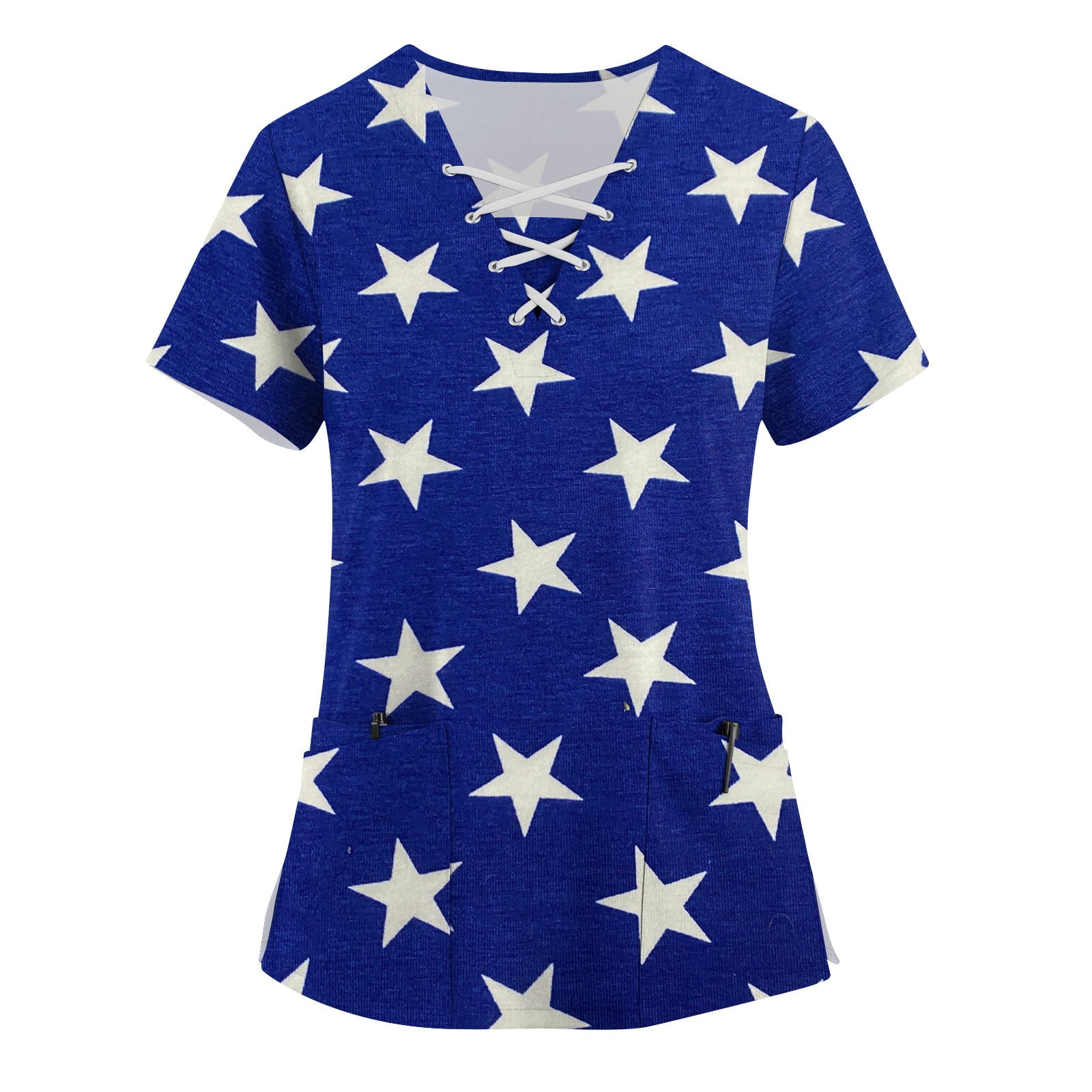 Kddylitq Medical Loose Fit Scrub Tops for Women 4th Of July Shirts V