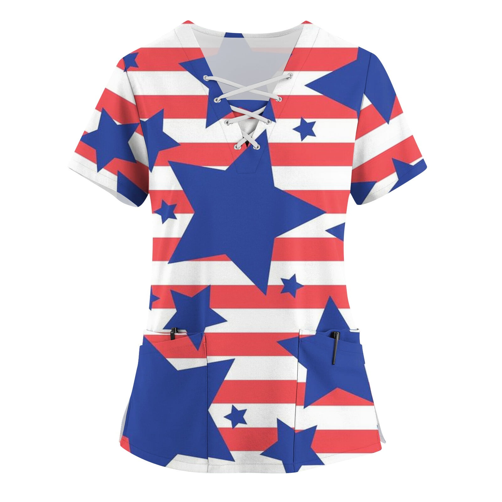 Kddylitq Medical Loose Fit Scrub Tops for Women Short Sleeve 4th Of