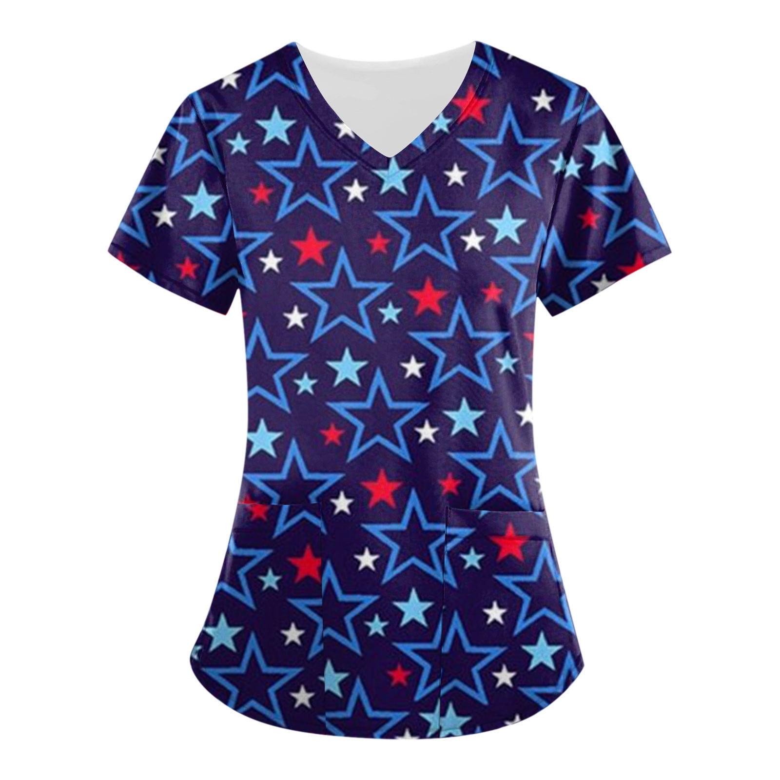 Kddylitq Medical Loose Fit Scrub Tops for Women Stars Striped