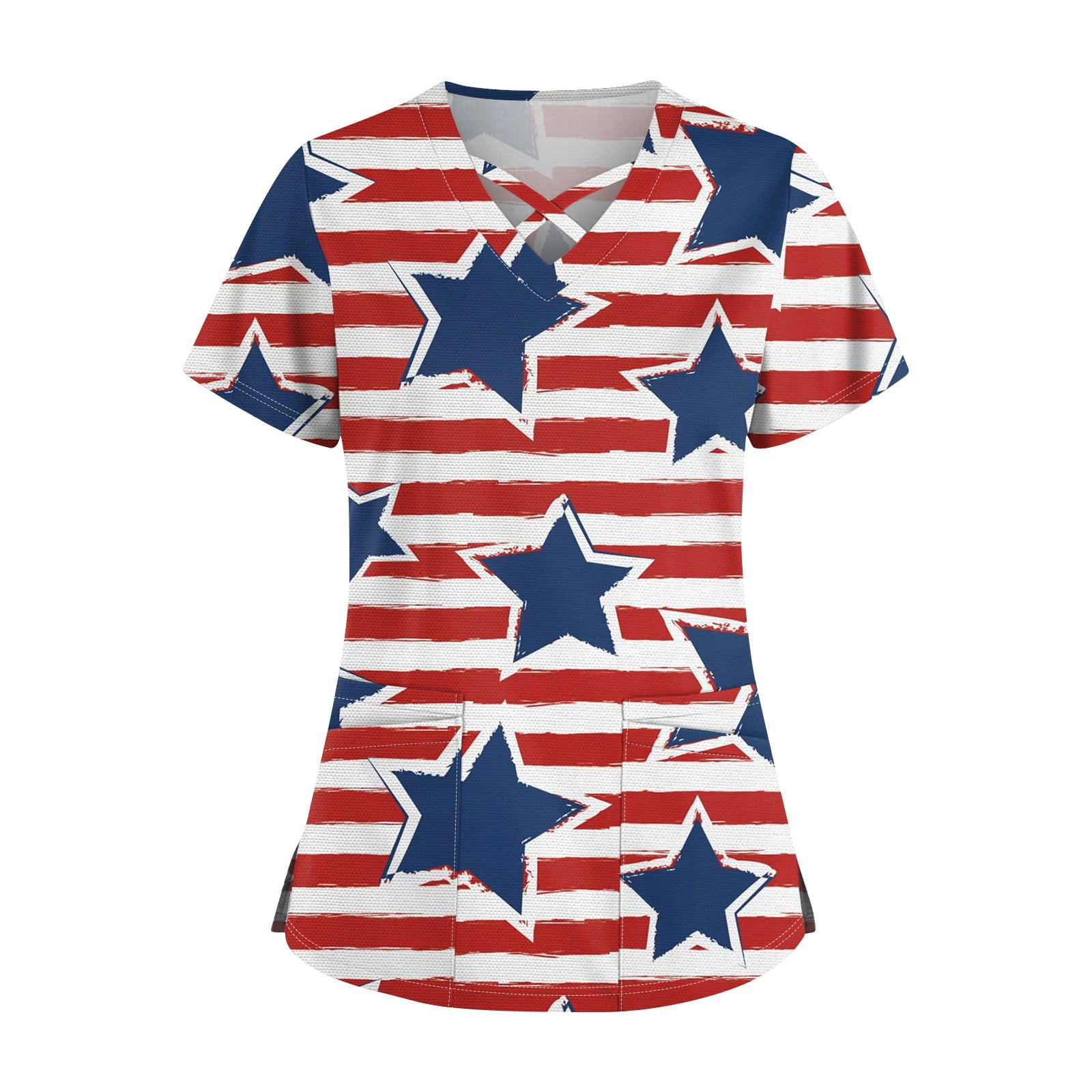 Kddylitq Medical Loose Fit Scrub Tops for Women V Neck Independence Day