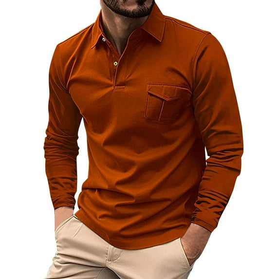 Kddylitq Men’s Muscle Polo Shirts Athletic Slim Fit Collared Long Sleeve Stretch Wrinkle-Free Casual Button Down Shirt Brown 3XL