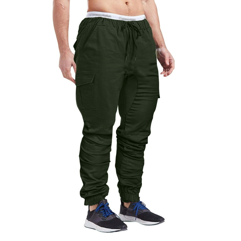 Kddylitq Mens Cargo Joggers Pants Sport Gym Sweatpants Tapered Athletic Cargo Trousers with 6 Pockets Army Green 2XL Walmart