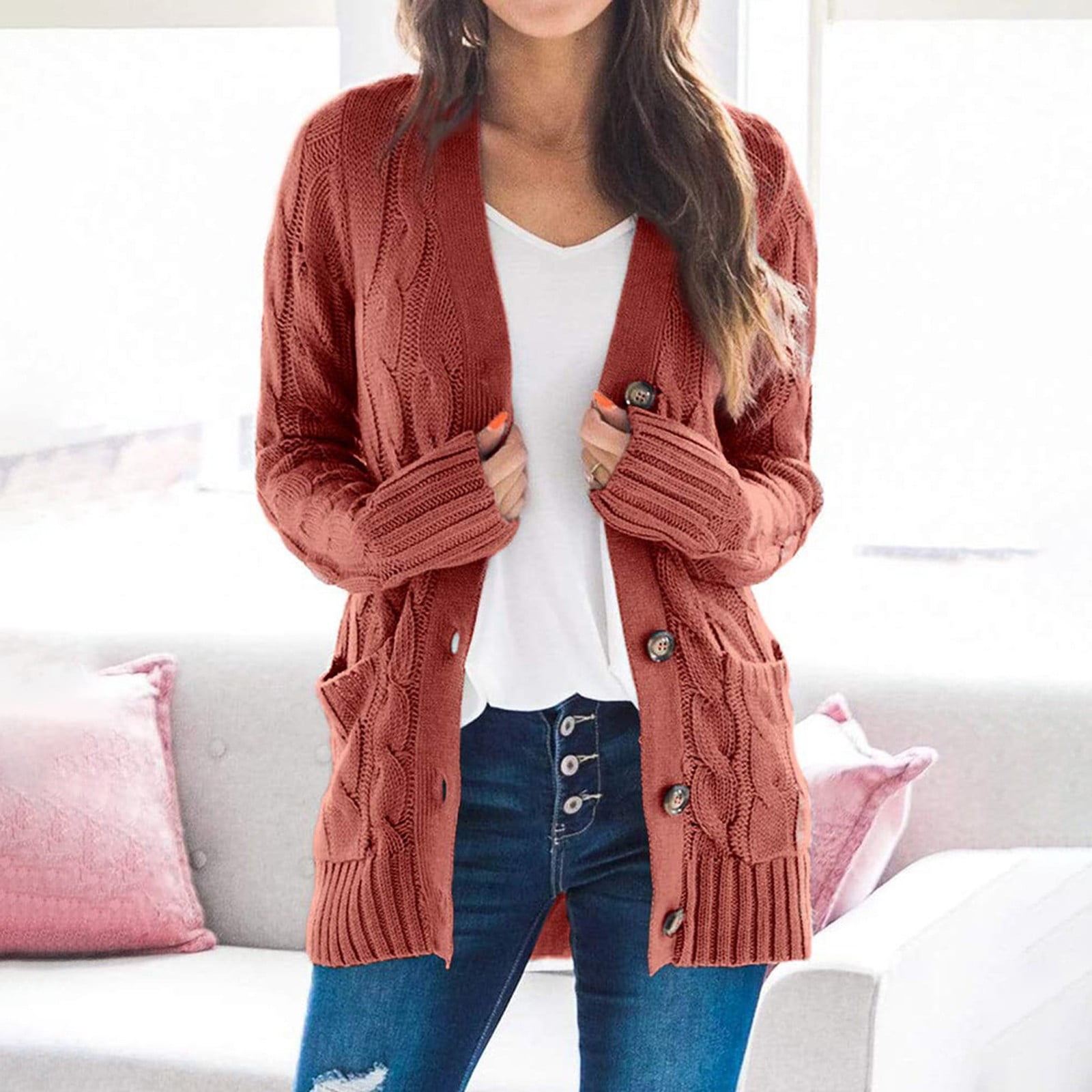 Kddylitq Red Cardigan Women Button Down Lounge Pockets Sweater Boots for Women Light Ribbed Cute Jackets Long Sleeve Knitted Petite Sweaters 2XL Walmart