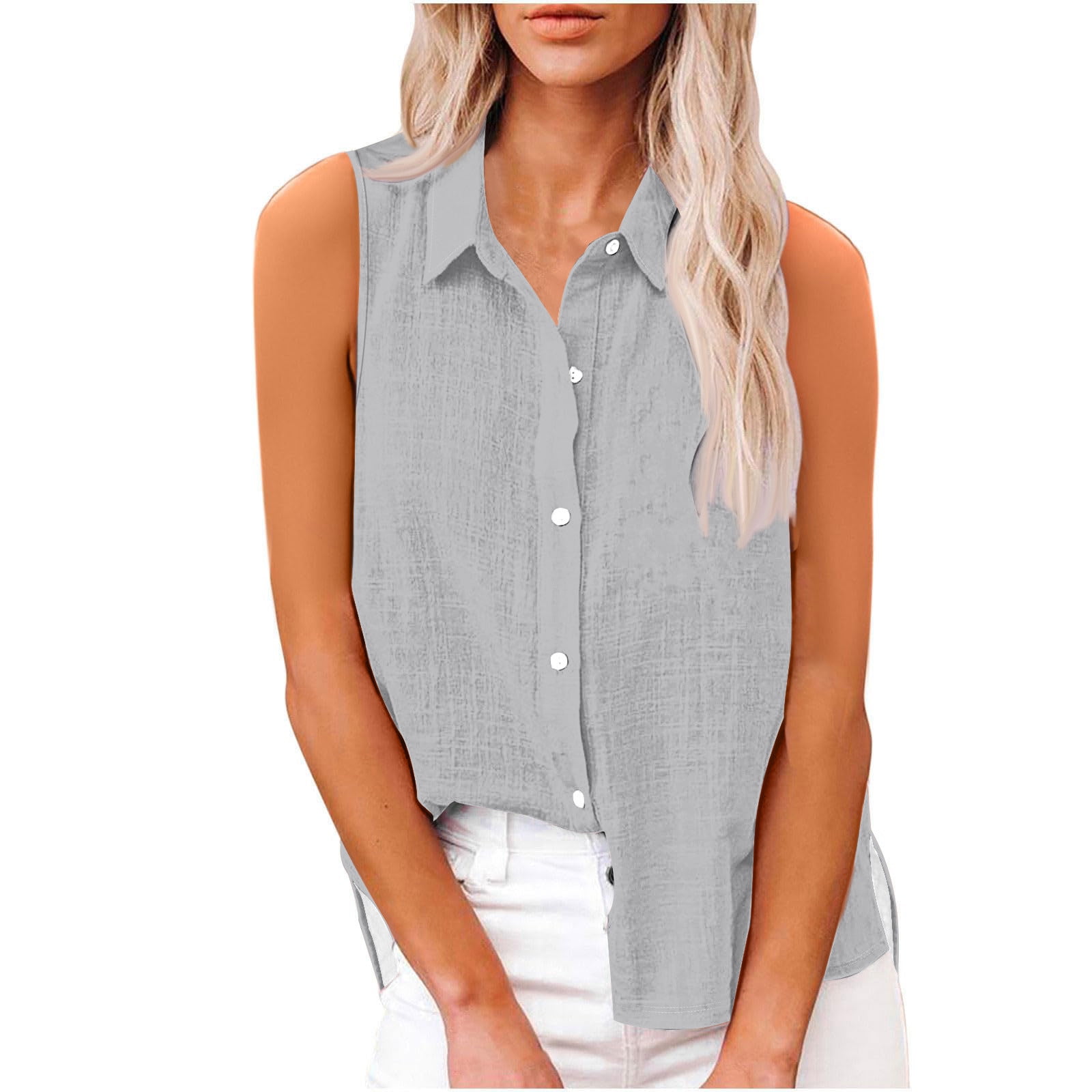 Kddylitq Summer Button Down Shirts for Women Cotton Linen Collared Tops ...