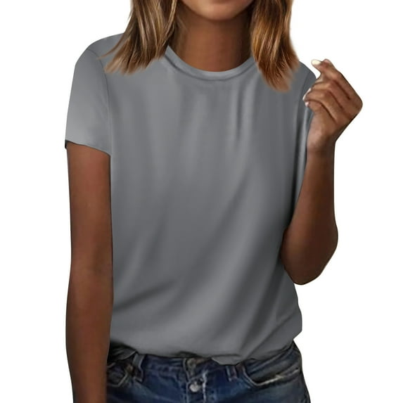 Kddylitq Women'S Tops Short Sleeve Tunic Tops Loose Fit 2024 Summer T Shirts Crew Neck Casual Solid Color Blouse Gray 4XL