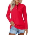 thumbnail image 1 of Kddylitq Women's Polo Shirts Long Sleeve 3-Button Cotton Cool Shirts Wicking Casual Business Collared Shirts Tops Hot Pink S, 1 of 5