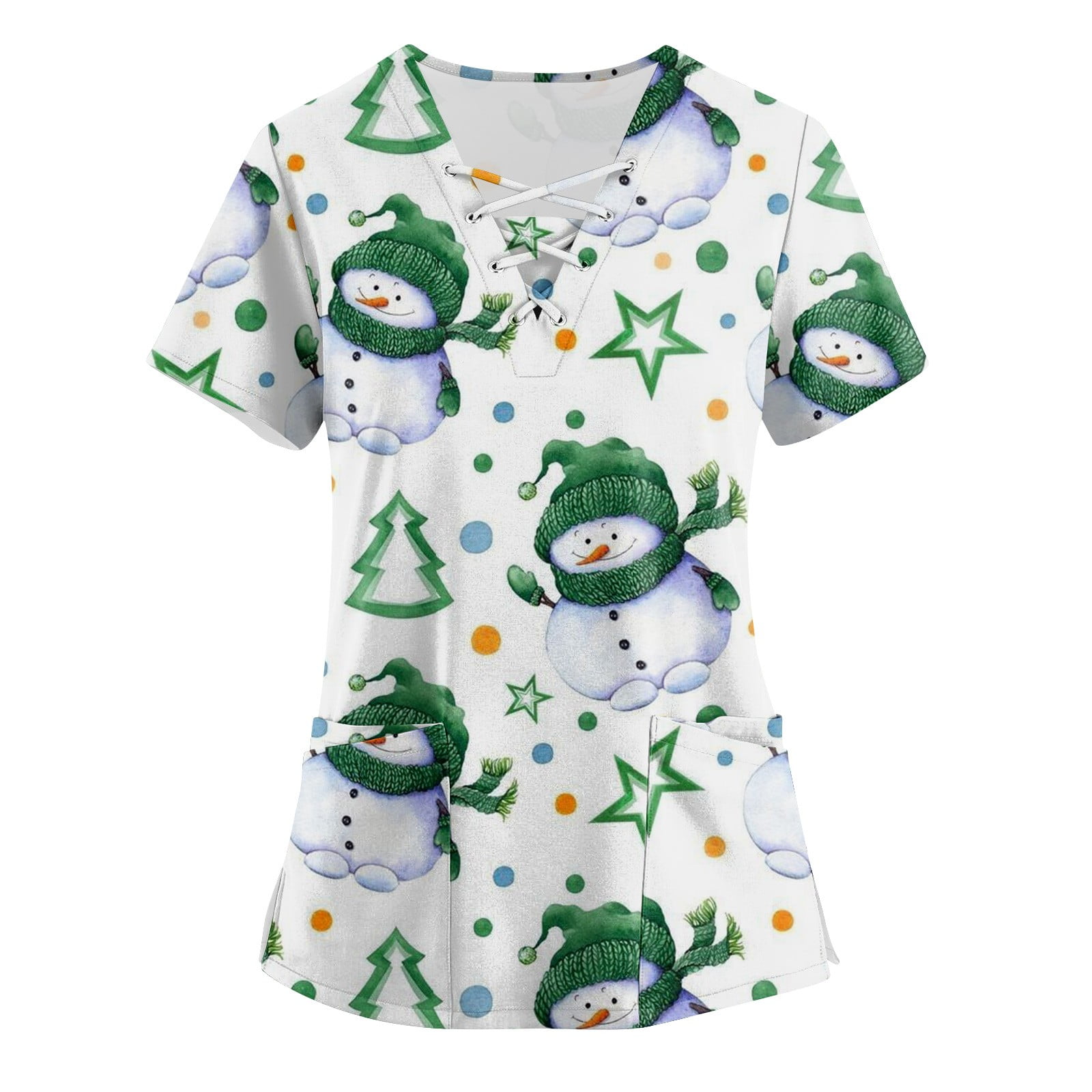 Kddylitq Womens Christmas Printed Scrub Tops Winter Nursing Uniform