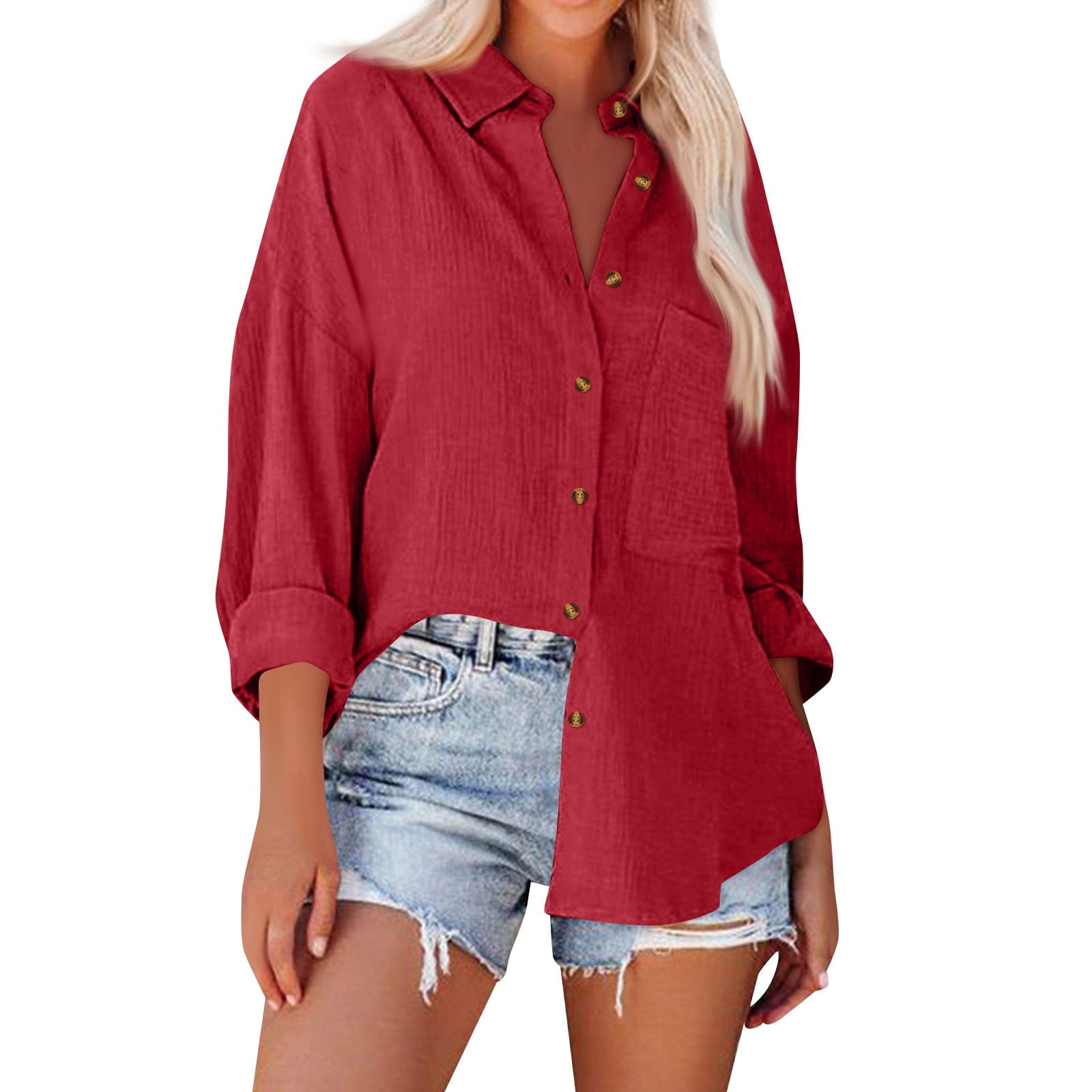 Kddylitq Womens Cotton Linen Button Down Shirts Casual Long Sleeve ...