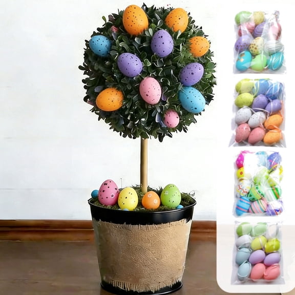 Kdkad 12 pc Solid Color Plastic Easter Eggs Decorations - 2.4×1.6 Inch Reusable Eggs with Hanging Loop - Ideal for Indoor Outdoor Table Decor & Easter Egg Hunts