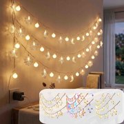 Kdkad 19.7 Ft String Lights, 40 LED Star Shape Christmas Lights, Warm White Waterproof Christmas Tree Lights for Curtains Walls Fireplace Tents, Indoor Outdoor Christmas Decorations