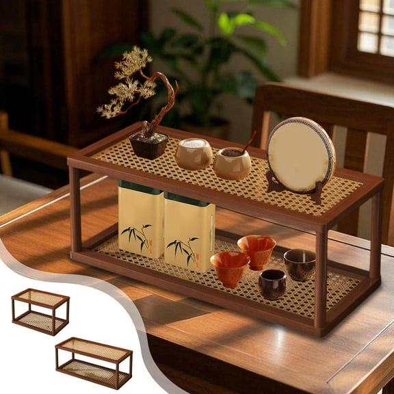 Kdkad 2-Tier Desktop Organizer Solid Wood Storage Shelf for ice/Kitchen/Bathroom Multi-Layer Display Rack for Mugs & Cosmetics Space-Saving Cee Station Organizer