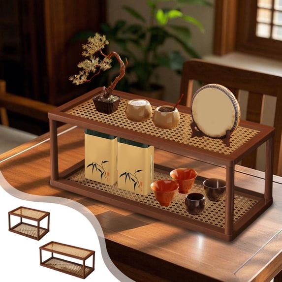 Kdkad 2-Tier Desktop Organizer Solid Wood Storage Shelf for ice/Kitchen/Bathroom Multi-Layer Display Rack for Mugs & Cosmetics Space-Saving Cee Station Organizer