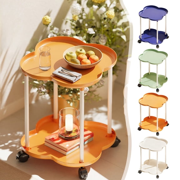 Kdkad 2-Tier Rolling Side Table with Wheels, Mobile Storage Cart for Bedroom, Living Room, Office, Small Multifunctional Shelf Organizer, Some Assembly Required