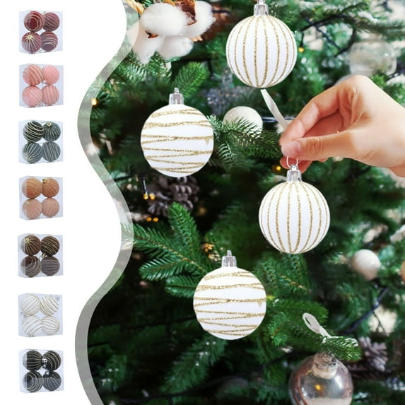 Kdkad 4-Pack Flocked Christmas Balls, 2.36 Inch Multi-Color Glitter Tree Ornaments Set of 4 Xmas Hanging Decorations with Easy-Loop Hanging