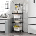 thumbnail image 1 of Kdkad 4-Tier Kitchen Storage Cart 51x16 Inch Mobile Organizer with 4 Casters & Hooks, Plastic+Steel Multifunctional Rack for Kitchen/Bathroom/Living Room (Black/White), 1 of 7