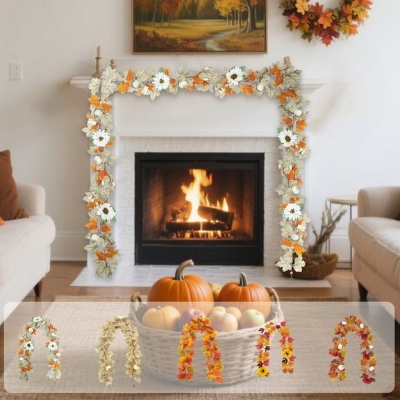 Kdkad 68.9 Inch Fall Maple Leaf Garland, No-Water Faux Foliage, Thanksgiving-to-Christmas Mantel Decor, Fireplace/Wedding Party Backdrop (Reusable)