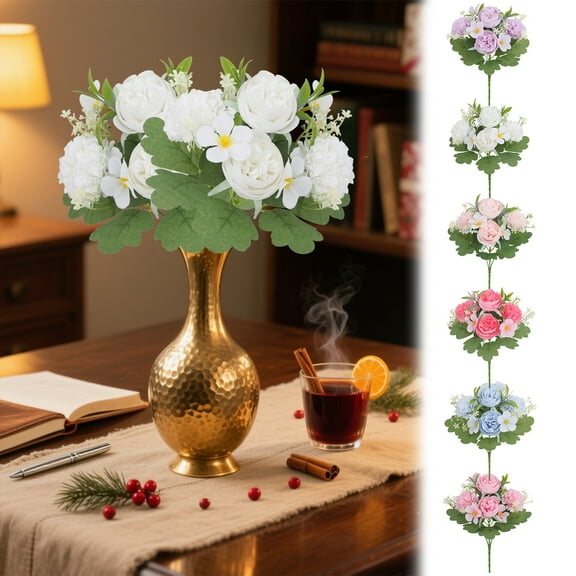 Kdkad Artificial Flowers, 11.8 Inch Faux Peony Bouquet, Dusty Tone Artificial Flowers for Wedding Centerpieces, Home Decor, Holiday Photo Props, No Maintenance