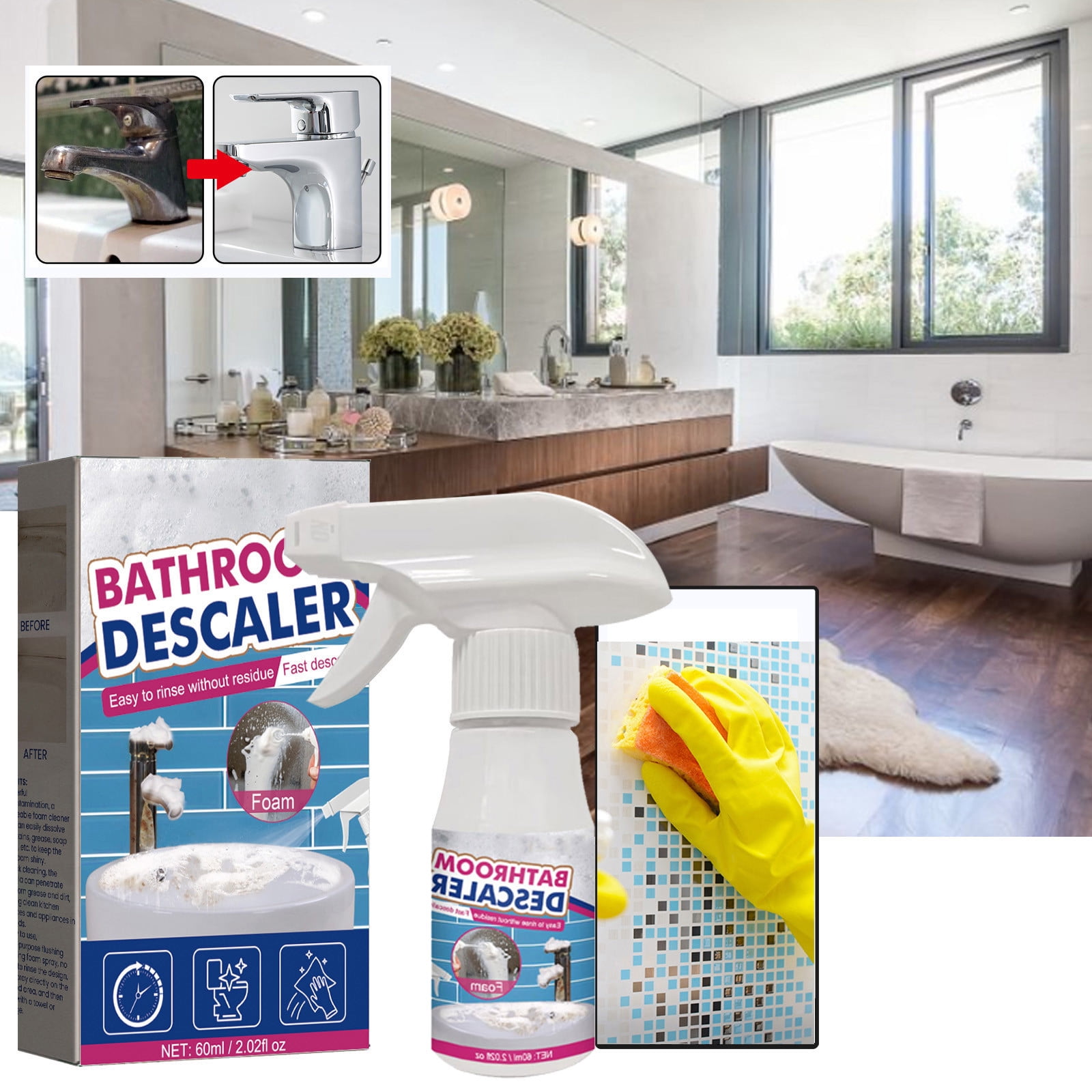 Kdkad Bathroom Descaler Cleaner, Powerful Descaling Cleaner, Stubborn ...
