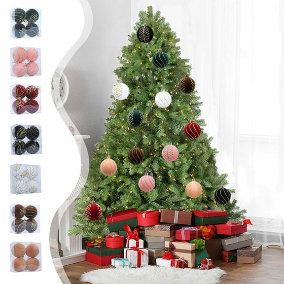 Kdkad Christmas Ornaments 4-Piece Flocked Christmas Ball Ornaments with Strings, 2.36 Inch Shatterproof Christmas Bulbs, Hanging Decorations for Xmas Tree, Holiday, Wedding, Party