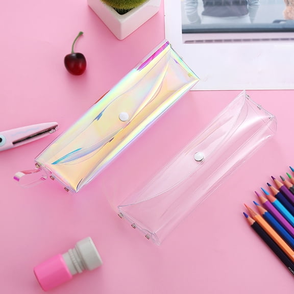 Kdkad Clear Pen Case 7.28 Inch, PVC Transparent Pouch with Snap Closure, Slim Waterproof Stationery Organizer Box for Office Work Women Desk Accessories