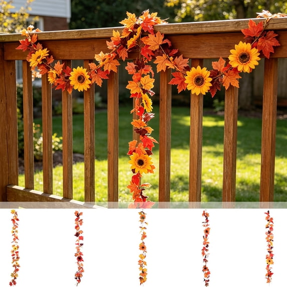 Kdkad Fall Thanksgiving Halloween Artificial Maple Leaf Garland Pumpkin Sunflower Berry Season Hanging Garland For Home Front Door Fireplace Decor