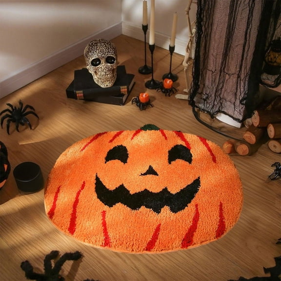 Kdkad Halloween Pumpkin Fall Mat, Non-Slip Kitchen Rug with Maple Leaves Ultra-Soft Machine Washable Decor 15.75x23.62 Inch All-Room Mat (Bedroom/Bath/Living Room)