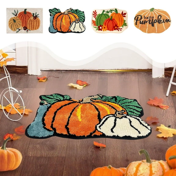 Kdkad Halloween Pumpkin Rug Mat, Non-Slip Kitchen Bath Mat, Thanksgiving Fall Decor 15.75x23.62 Inch, Ultra-Soft Machine Washable Polyester Floor Mat for Living Room/Bedroom