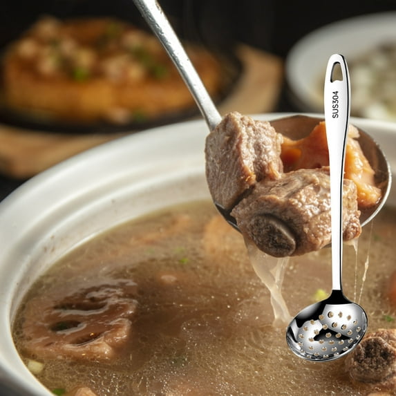 Kdkad Kitchen Stainless Steel Cooking Utensil, Soup Ladle, Rustproof, Heat Resistance, Integral Forming 304 Stainless Steel Soup Spoon with Ergonomic Round Handle, Cooking Spoon for Kitchen