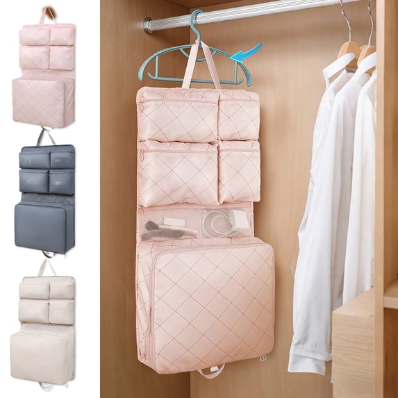 Kdkad Large Capacity 7-in-1 Portable Travel Storage Bag, Cloth Hanging Organizer, Foldable Trolley Sleeve Design for Clothing Underwear Toiletry Sorting - Ideal for Travel & Home Organization