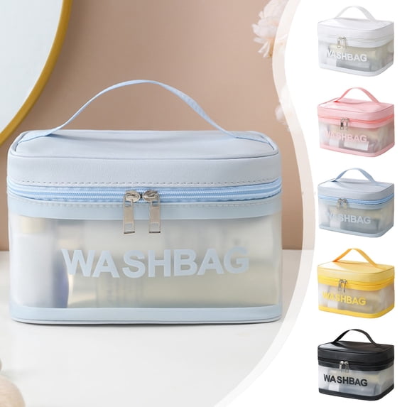 Kdkad Large Waterproof Toiletry Bag for Women, Portable PVC Cosmetic & Makeup Organizer Case with Handle for Travel, Gym, & Bathroom, 8.7×6.3×5.5 Inch