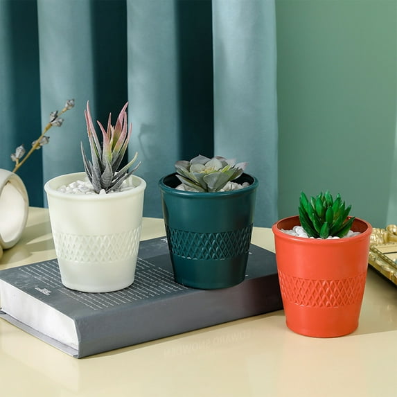 Kdkad Lightweight Faux Ceramic Plant Pots - Shatterproof Indoor/Outdoor Decorative Flower Pots for Windowsills, Shelves & Patios, Modern Planter Set with Drainage