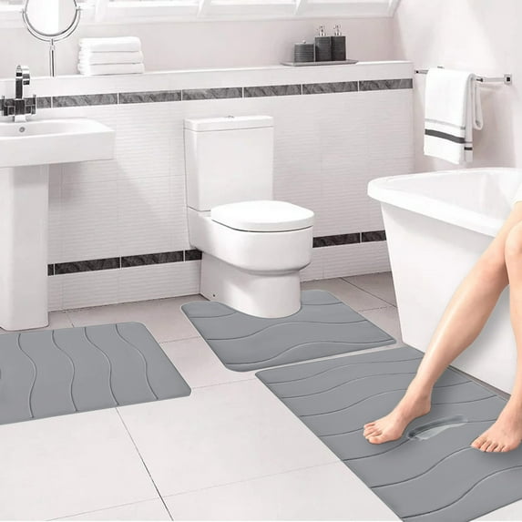 Kdkad Memory Foam Bath Mat Set, Bathroom Rugs Sets 3 Pieces, Non Slip Bath Mats for Bathroom, Super Soft and Water Absorbent Bath Rug Set, Machine Washable U Shape Toilet Mats Set
