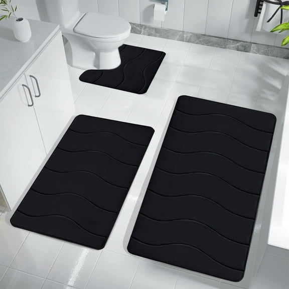 Kdkad Memory Foam Bath Mat Set, Bathroom Rugs Sets 3 Pieces, Non Slip Bath Mats for Bathroom, Super Soft and Water Absorbent Bath Rug Set, Machine Washable U Shape Toilet Mats Set