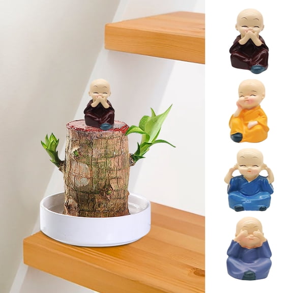 Kdkad Set of 4 Meditation Monk Figurines for Home Decor, Serene Buddhist Monk Statues for Desktop, Garden Bonsai, Aquarium Terrarium Decoration, Spiritual Ornament for Peaceful Ambiance​​