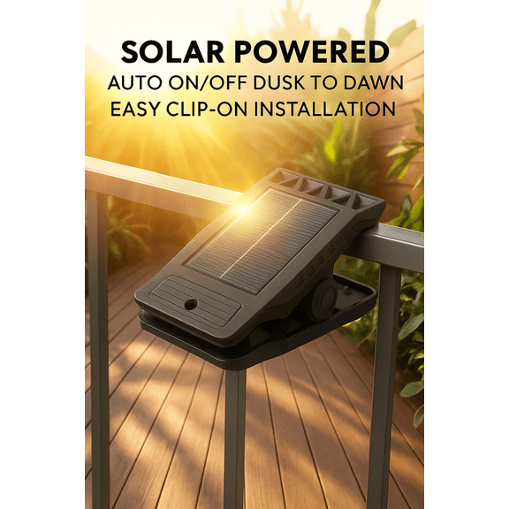 Kdkad Solar Powered Clip-On Light for Outdoor Patio & Garden, Portable LED Clamp Lamp with Adjustable Clip, Waterproof Sun Powered Fence Table Umbrella Camping Lighting