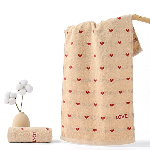 Kdkad Valentines Day Hand Towels, Red White Hearts Cotton Bathroom Towel, Valentines Day Decorative Absorbent Bath Towel for Drying Cleaning Cooking
