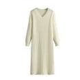 Kdnteot Dress for Women Long Sleeve V Neck Solid Color Long Dresses
