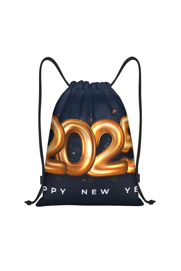 2025 Happy New Year 6 Print Drawstring Backpack Bag,Waterproof Draw String Back Sack, Gym Drawstring Bags Swim Bag For Unisex