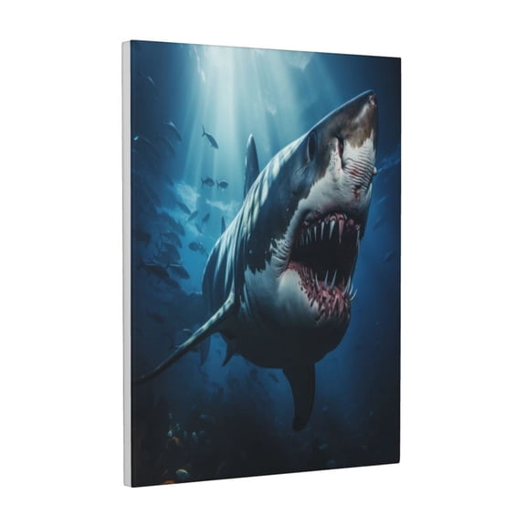 Kdxio 3D Realistic Shark Pattern Canvas Wall Art 12x16 Inches - Waterproof HD Print Solid Wood Frame for Living Room & Bathroom,Vertical